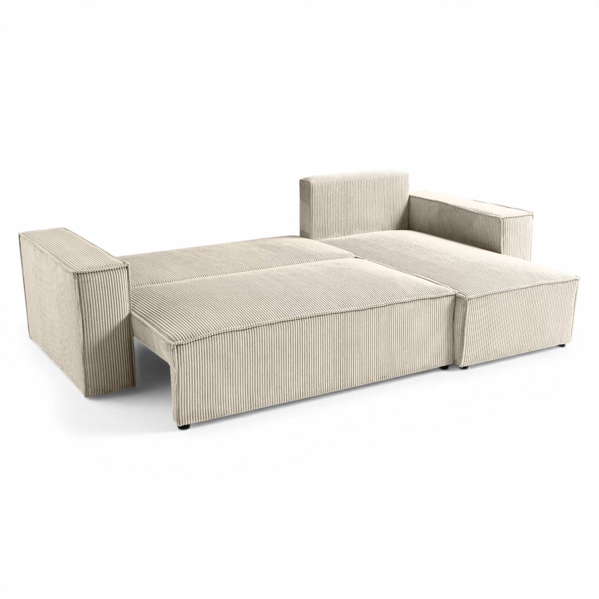 Canapé d'angle convertible velours côtelé beige - LISA