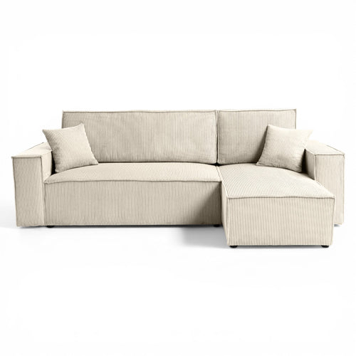 Canapé d'angle convertible velours côtelé beige - LISA