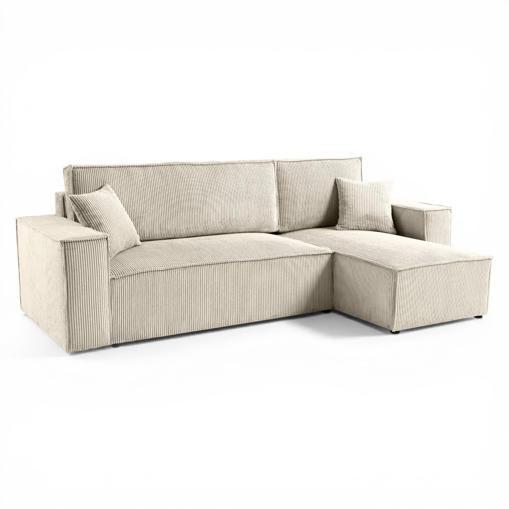 Canapé d'angle convertible velours côtelé beige - LISA