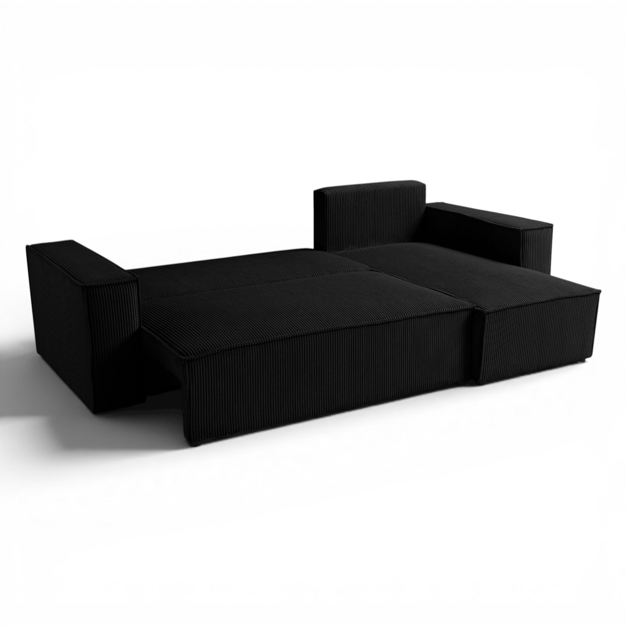 Canapé d'angle convertible velours côtelé noir - LISA