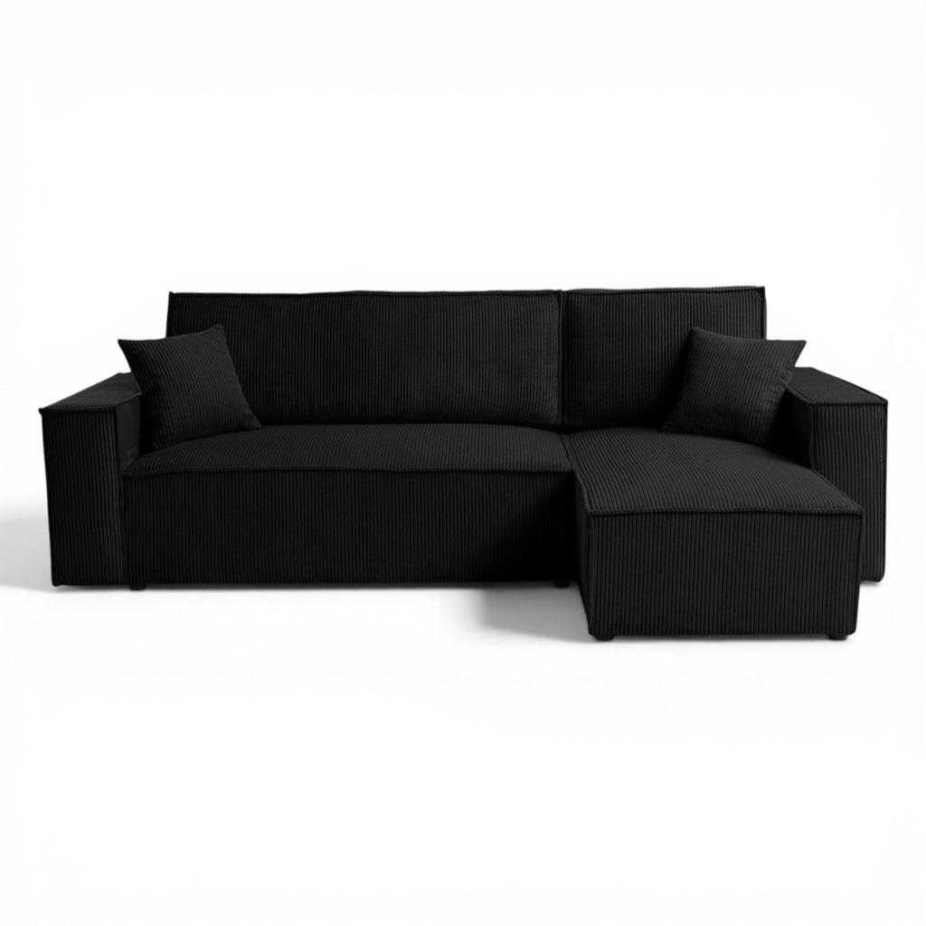 Canapé d'angle convertible velours côtelé noir - LISA