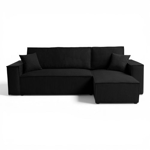Canapé d'angle convertible velours côtelé noir - LISA