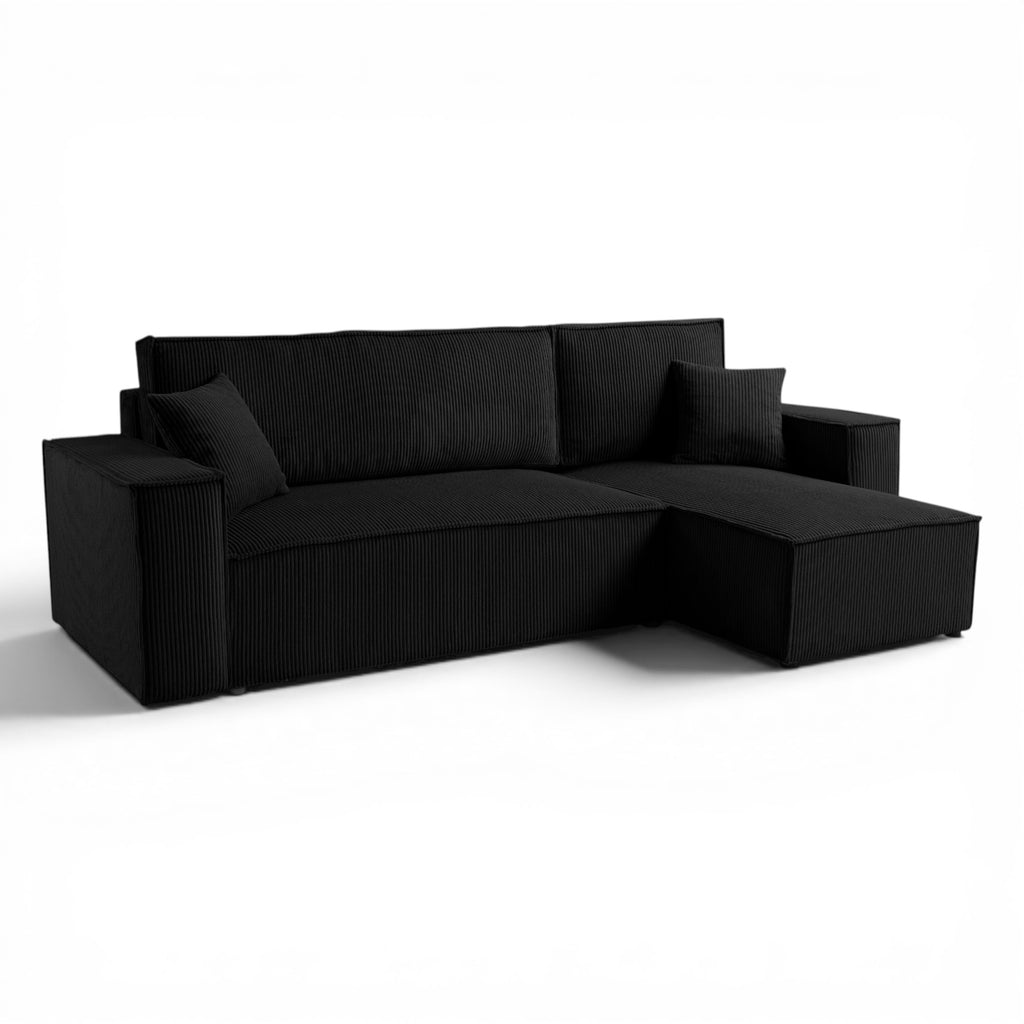 Canapé d'angle convertible velours côtelé noir - LISA