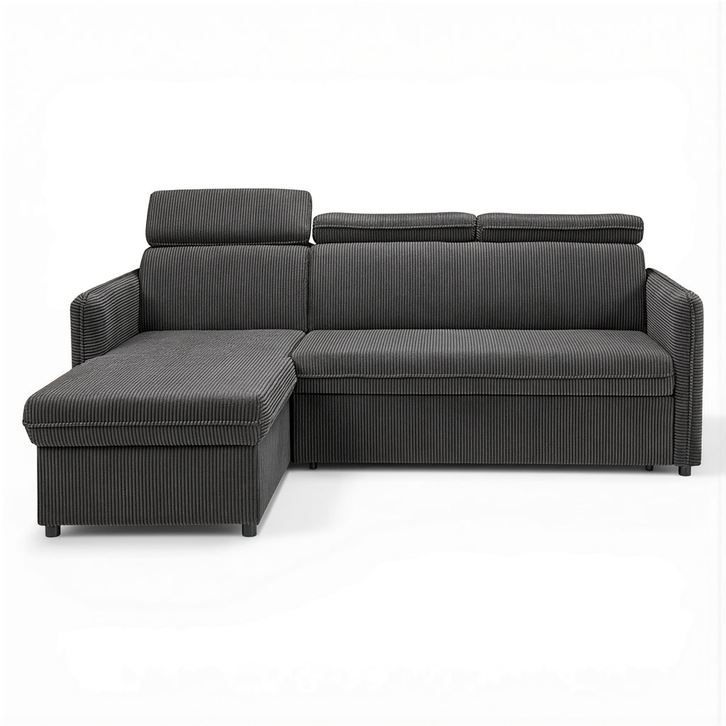 Canapé d'angle convertible en velours côtelé gris foncé -  NOTTI