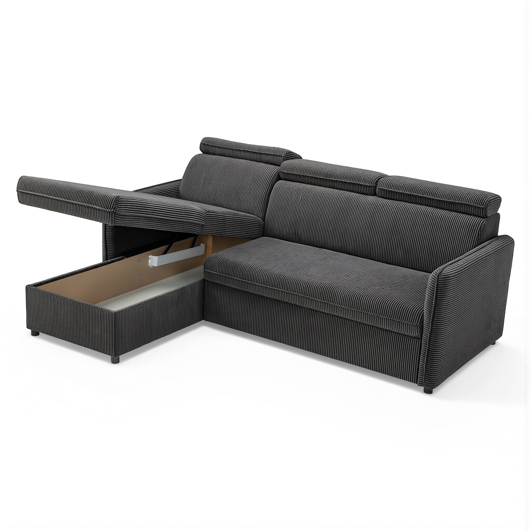 Canapé d'angle convertible en velours côtelé gris foncé -  NOTTI