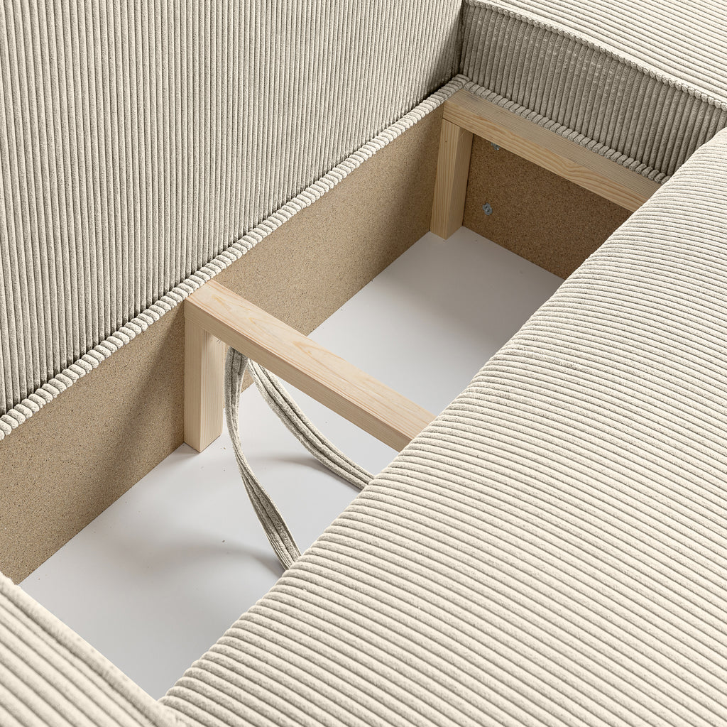 Canapé d'angle convertible velours côtelé beige - LISA