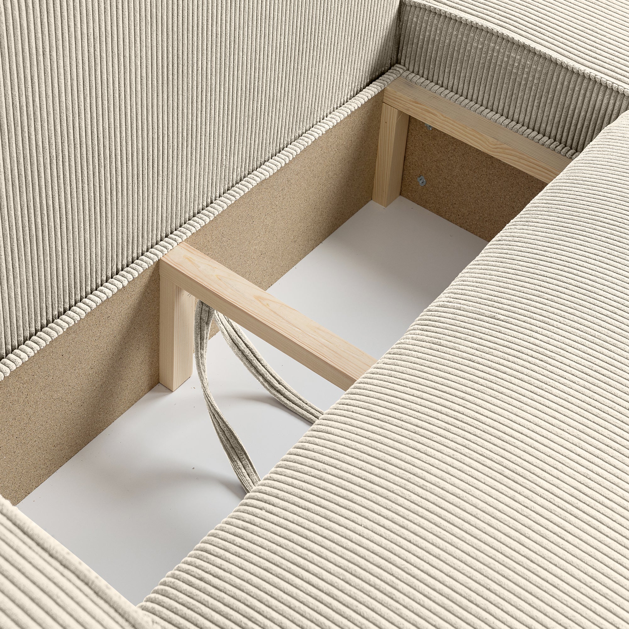 Canapé d'angle convertible velours côtelé beige - LISA