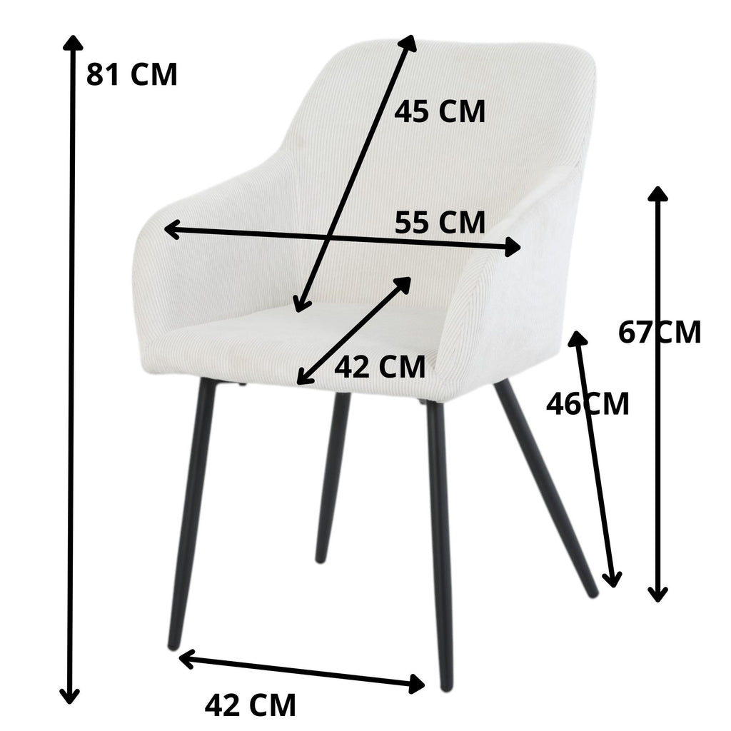 Lot de 2 chaises avec accoudoirs velours cotelé beige pieds métal - JADE