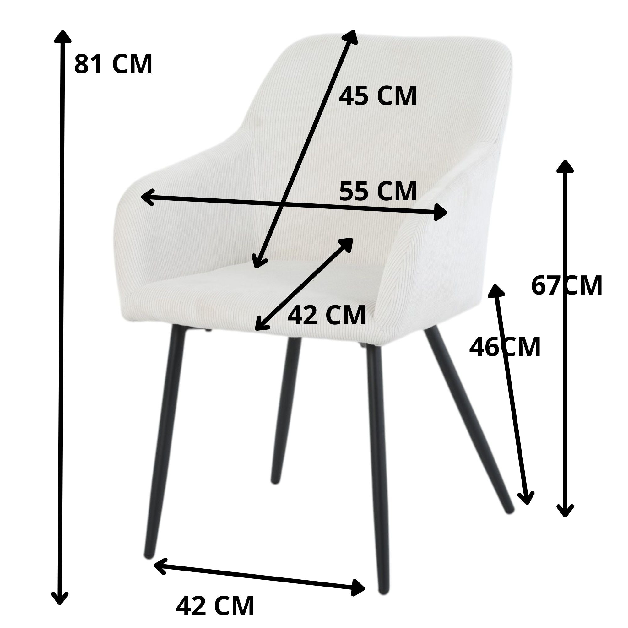 Lot de 2 chaises avec accoudoirs velours cotelé beige pieds métal - JADE