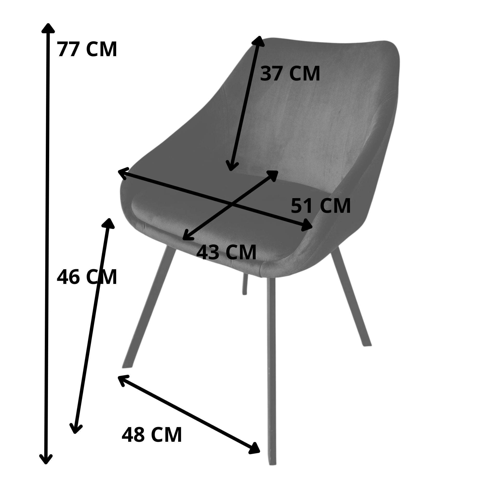 Lot de 2 chaises avec accoudoirs velours bleu marine pieds métal noir - ADAM