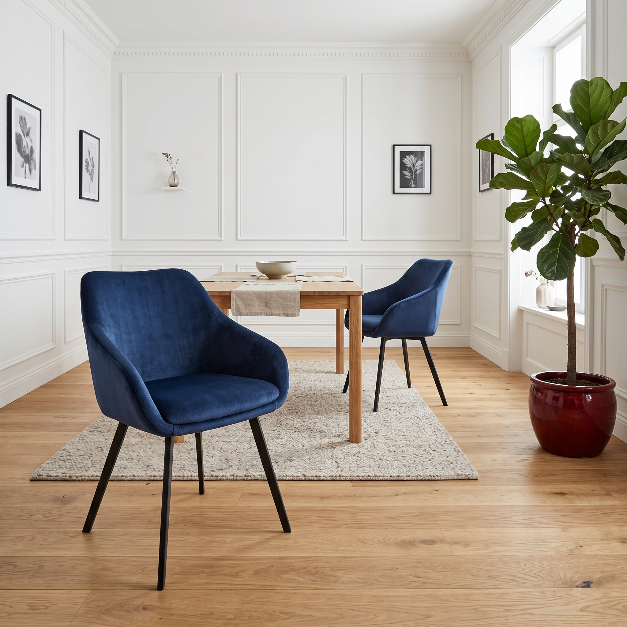 Lot de 2 chaises avec accoudoirs velours bleu marine pieds métal noir - ADAM