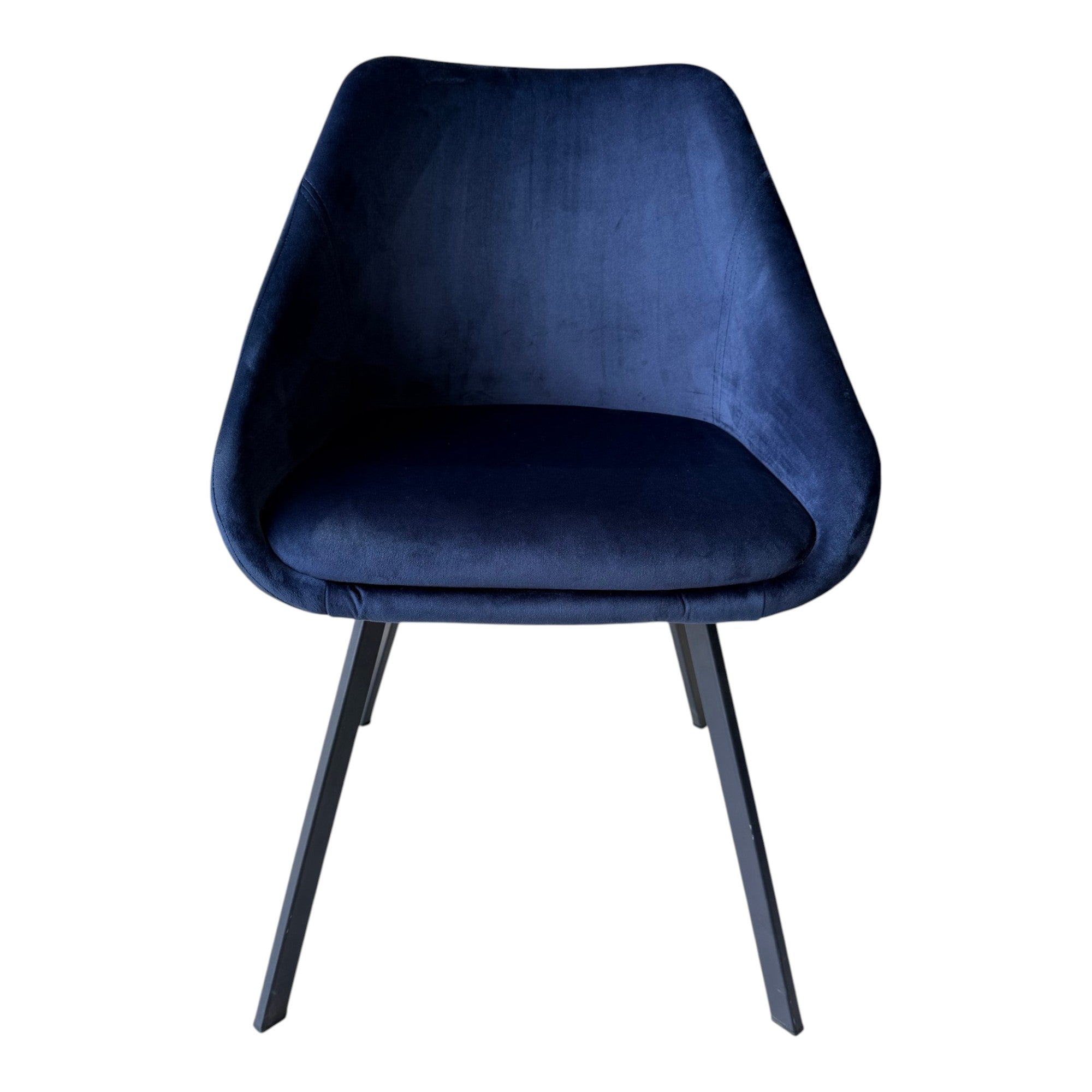 Lot de 2 chaises avec accoudoirs velours bleu marine pieds métal noir - ADAM