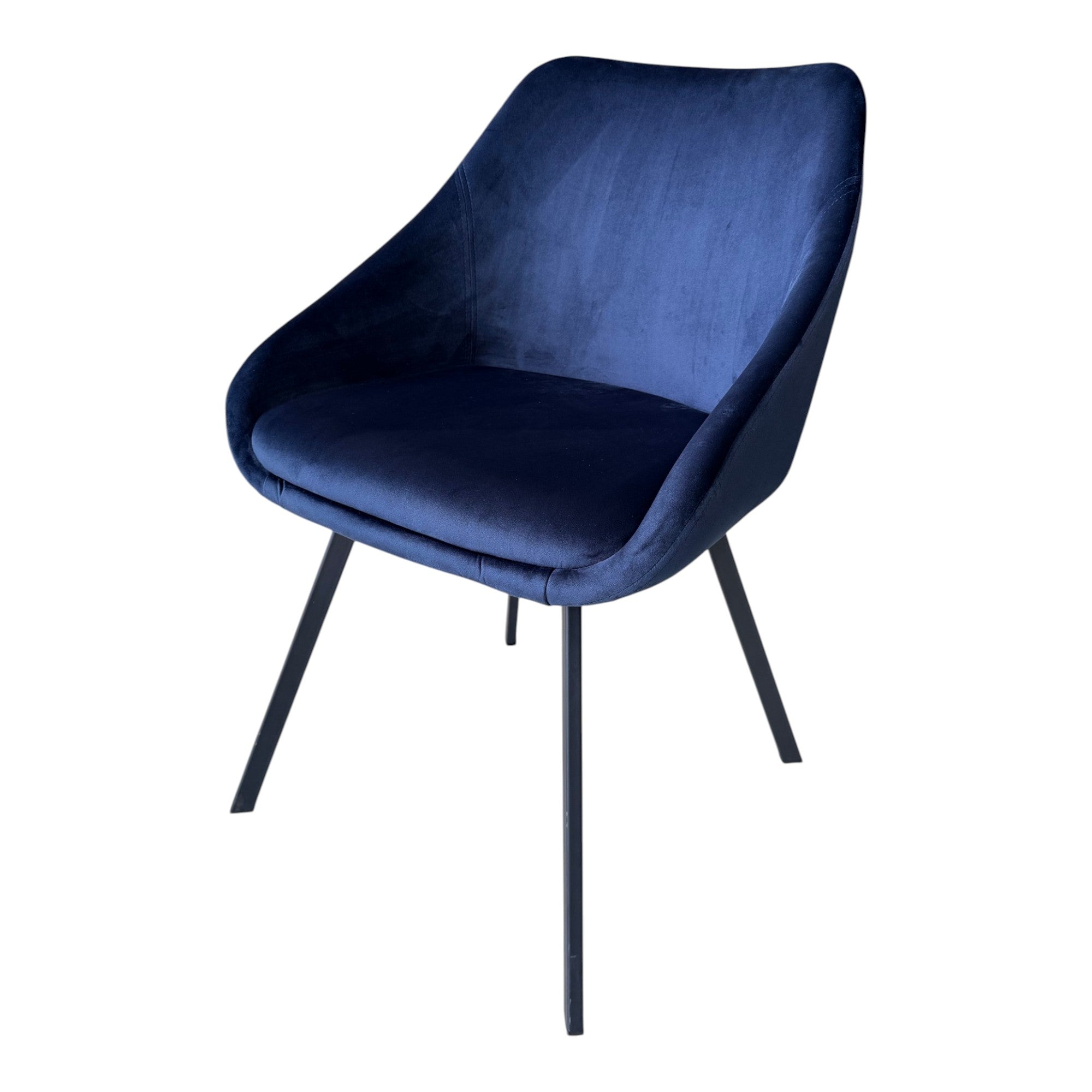 Lot de 2 chaises avec accoudoirs velours bleu marine pieds métal noir - ADAM