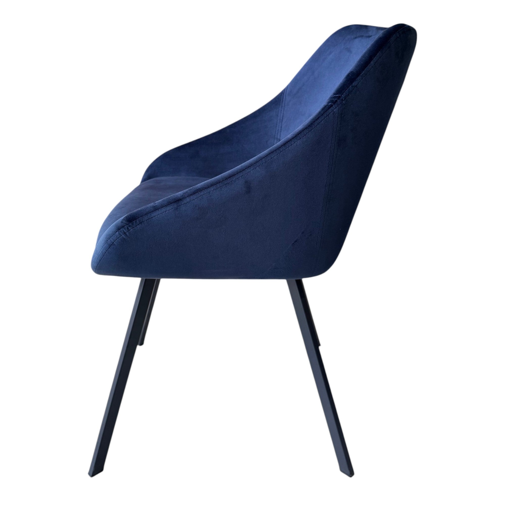 Lot de 2 chaises avec accoudoirs velours bleu marine pieds métal noir - ADAM
