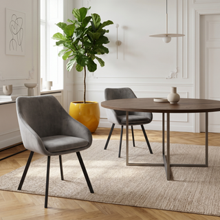 Lot de 2 chaises avec accoudoirs velours gris pieds métal noir - ADAM