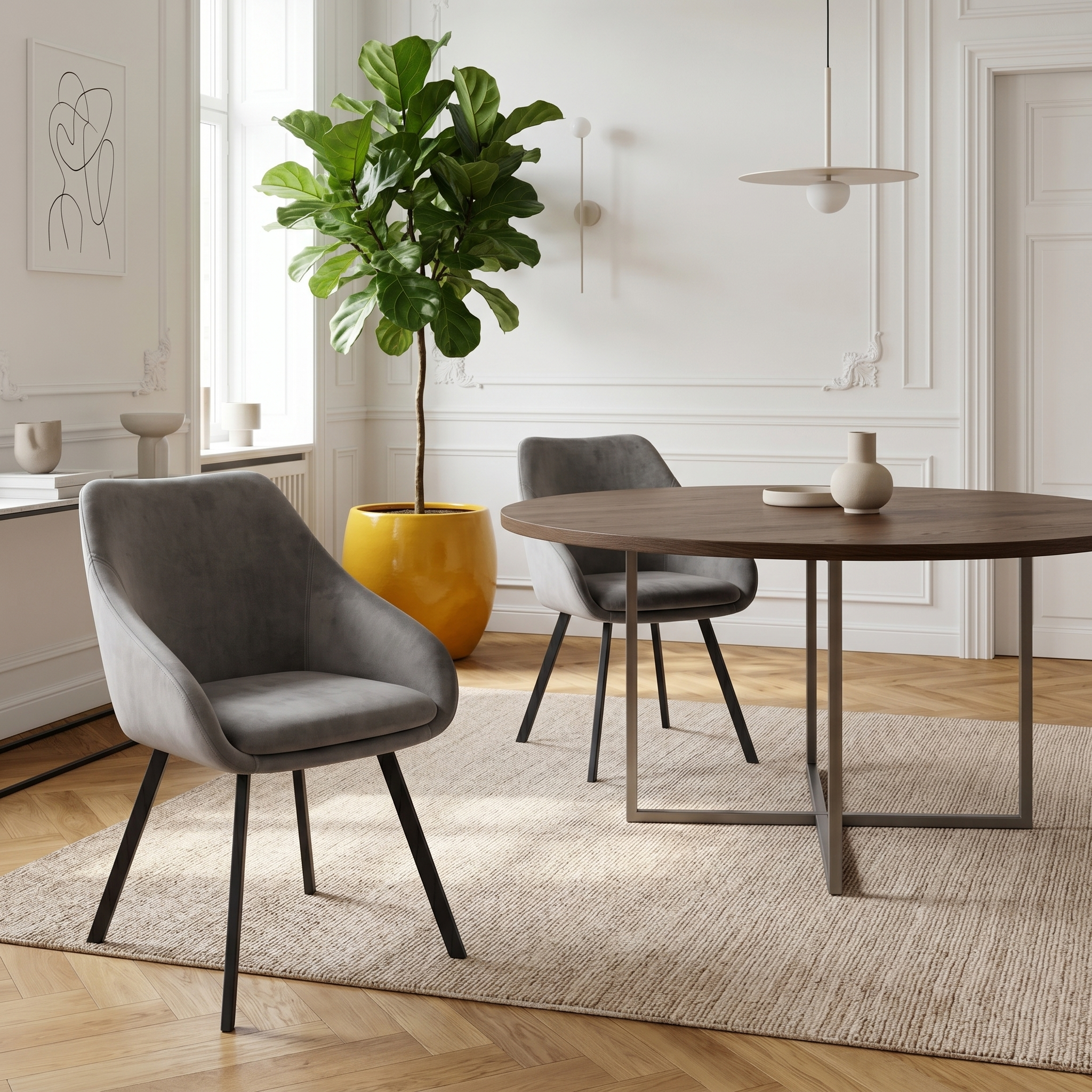 Lot de 2 chaises avec accoudoirs velours gris pieds métal noir - ADAM