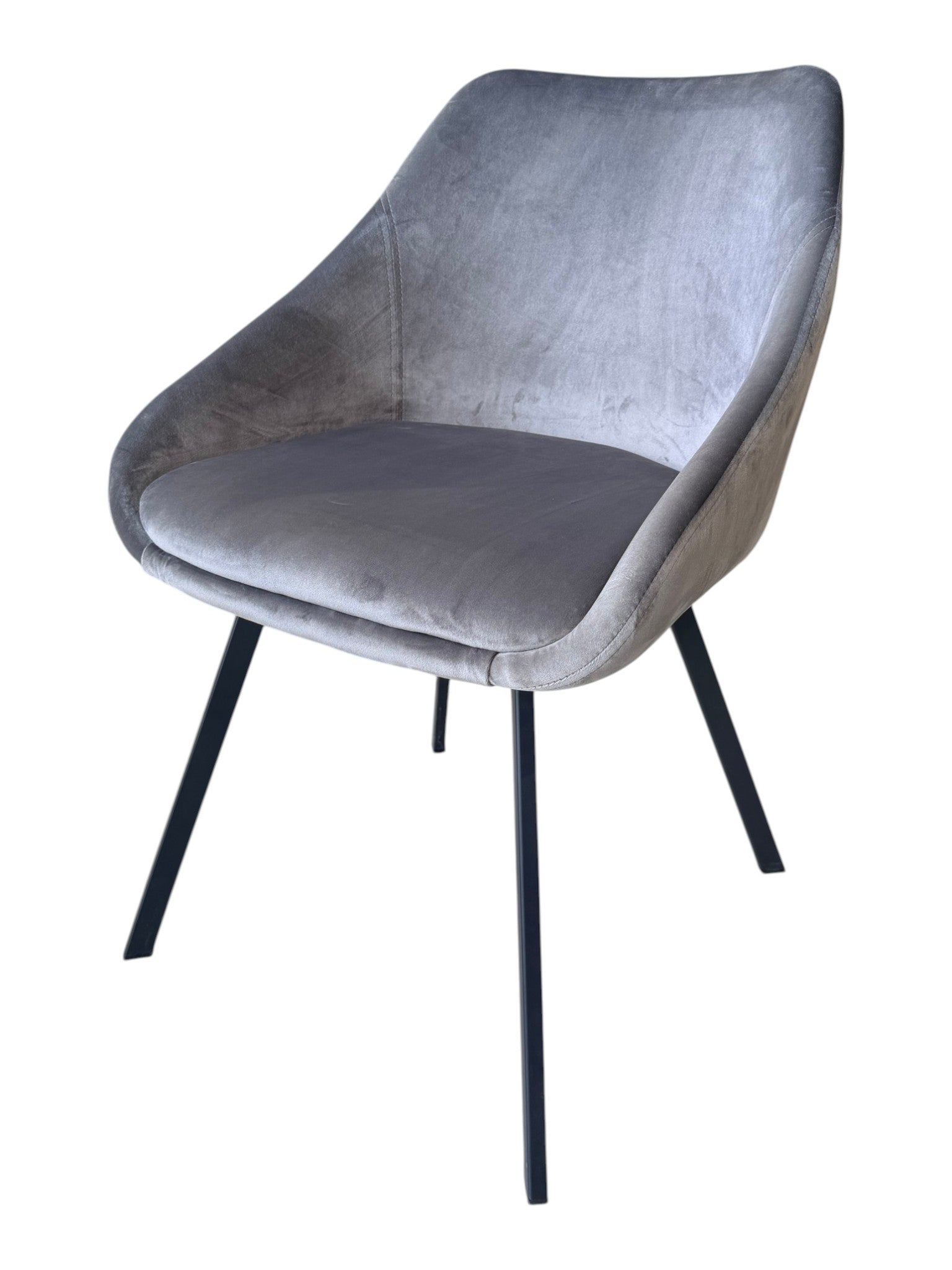 Lot de 2 chaises avec accoudoirs velours gris pieds métal noir - ADAM