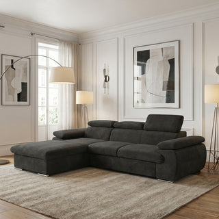 Canapé d'angle gauche convertible tissu côtelé gris foncé - KOST