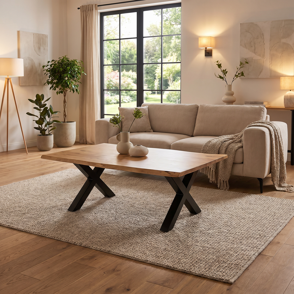 Table basse bois massif pieds métal X - BERGEN