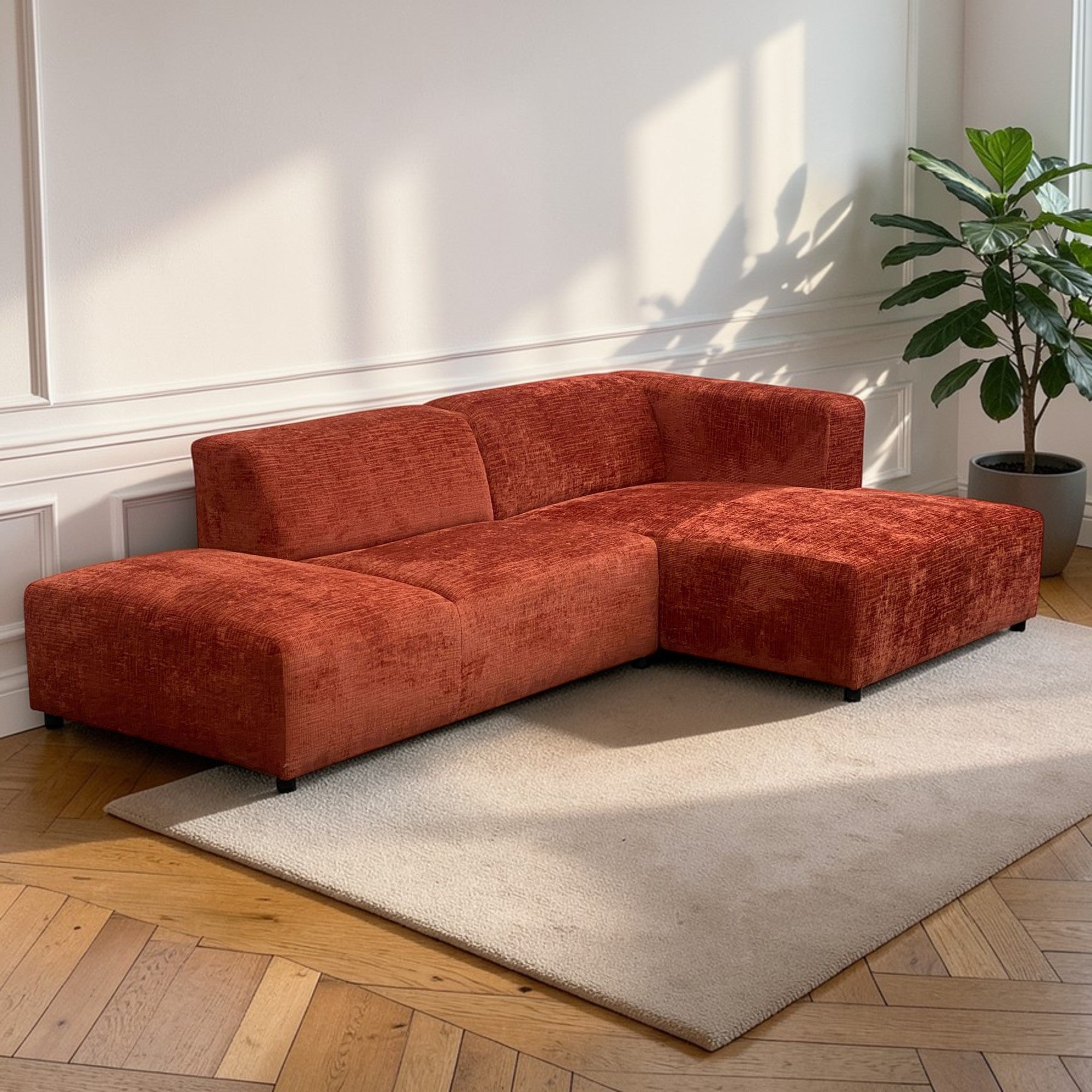 Canapé d'angle droit tissu orange - BLOK 2