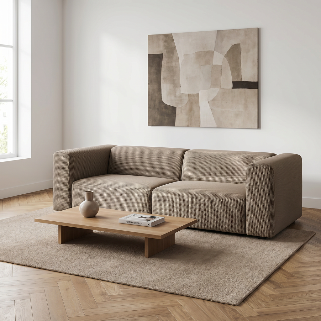 Canapé 230 cm droit 3/4 places tissu maille 3D marron - BLOK