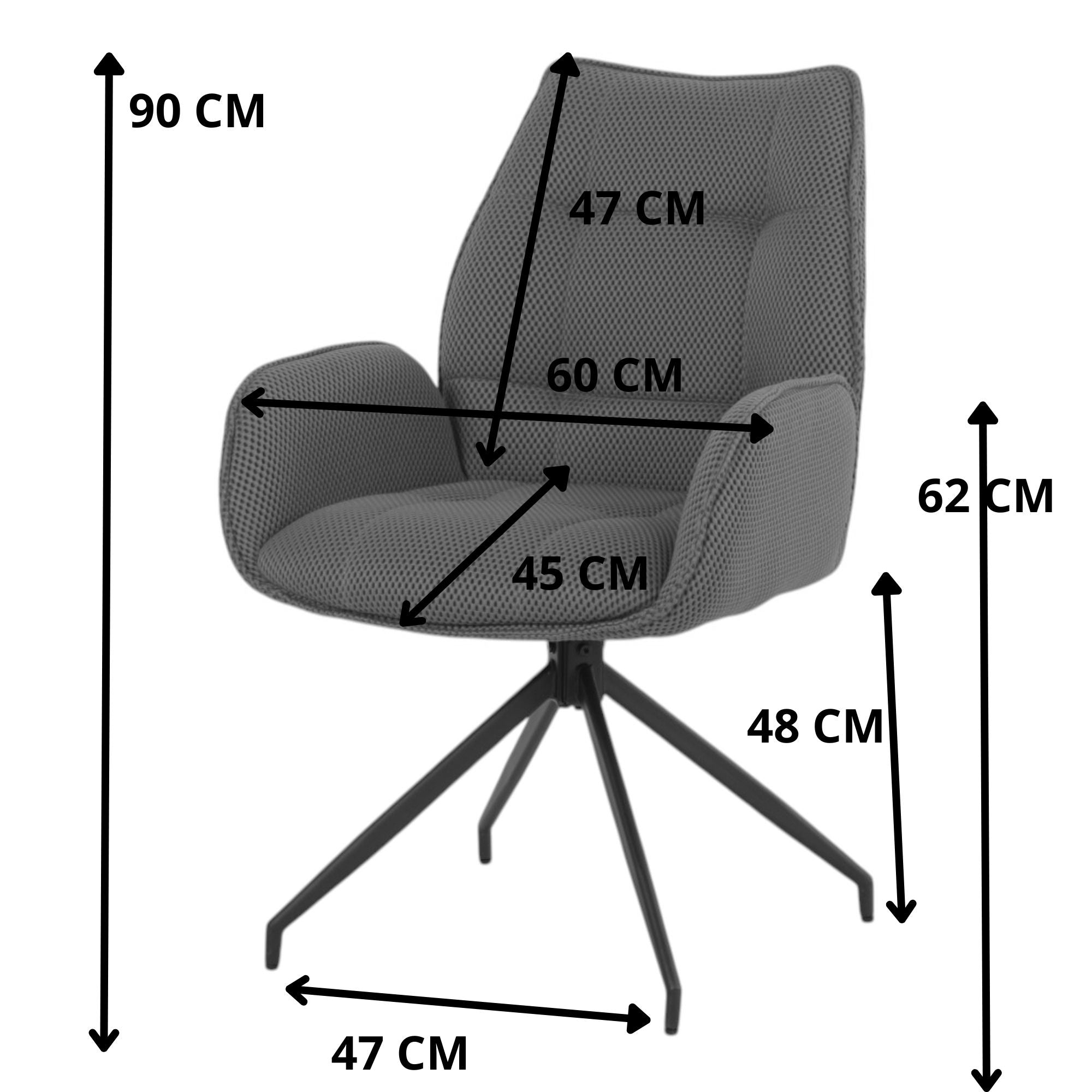 Lot de 2 chaises pivotantes tissu maille 3D noir - CARILO