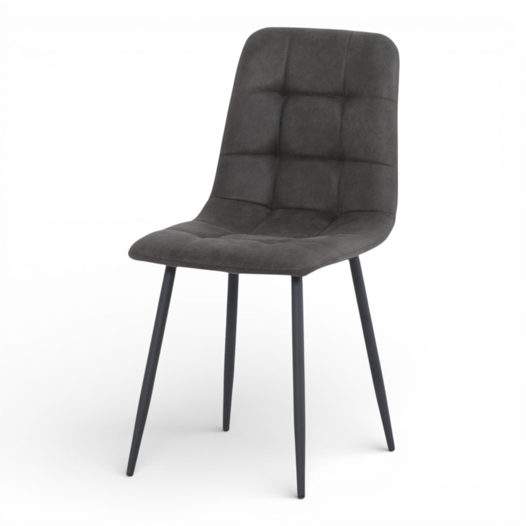 4 chaises tissu anthracite cowboy pieds métal noir - CLEO