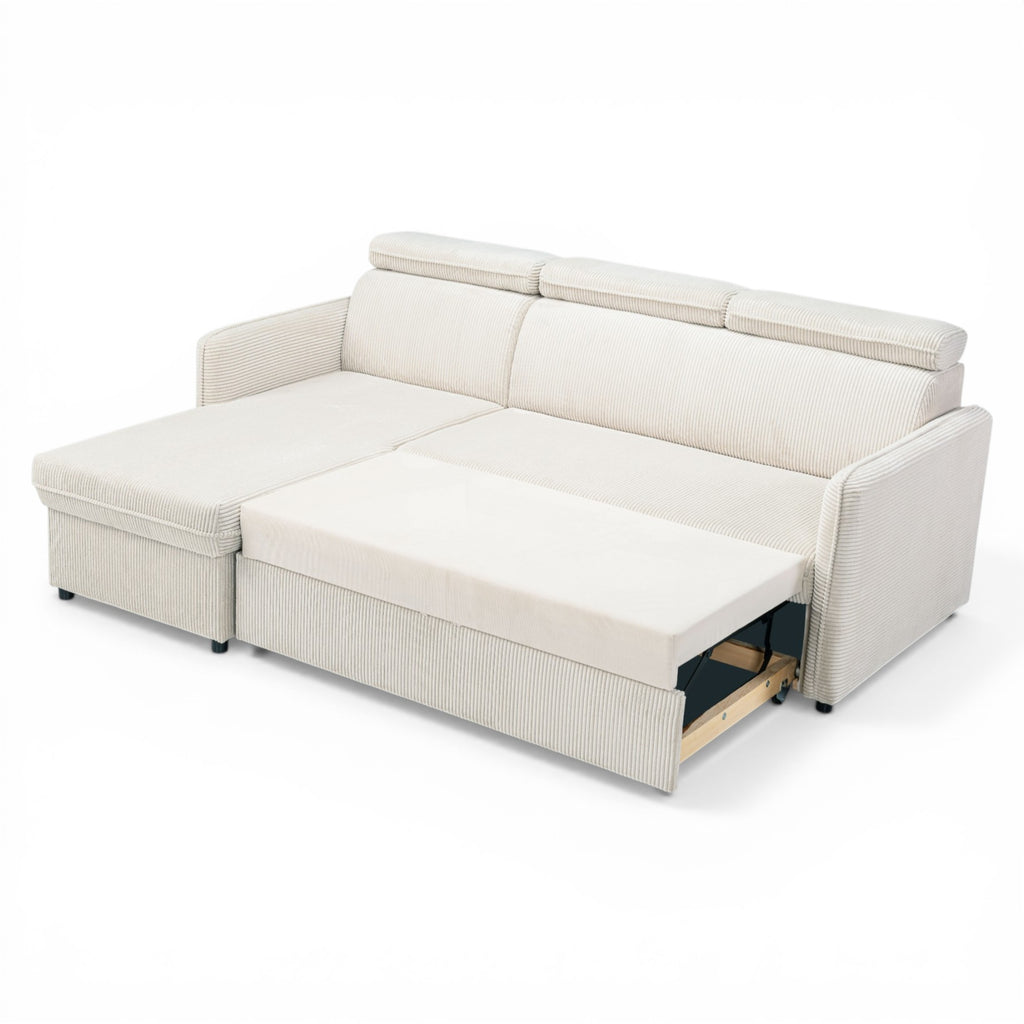 Canapé d'angle convertible en velours côtelé beige -  NOTTI