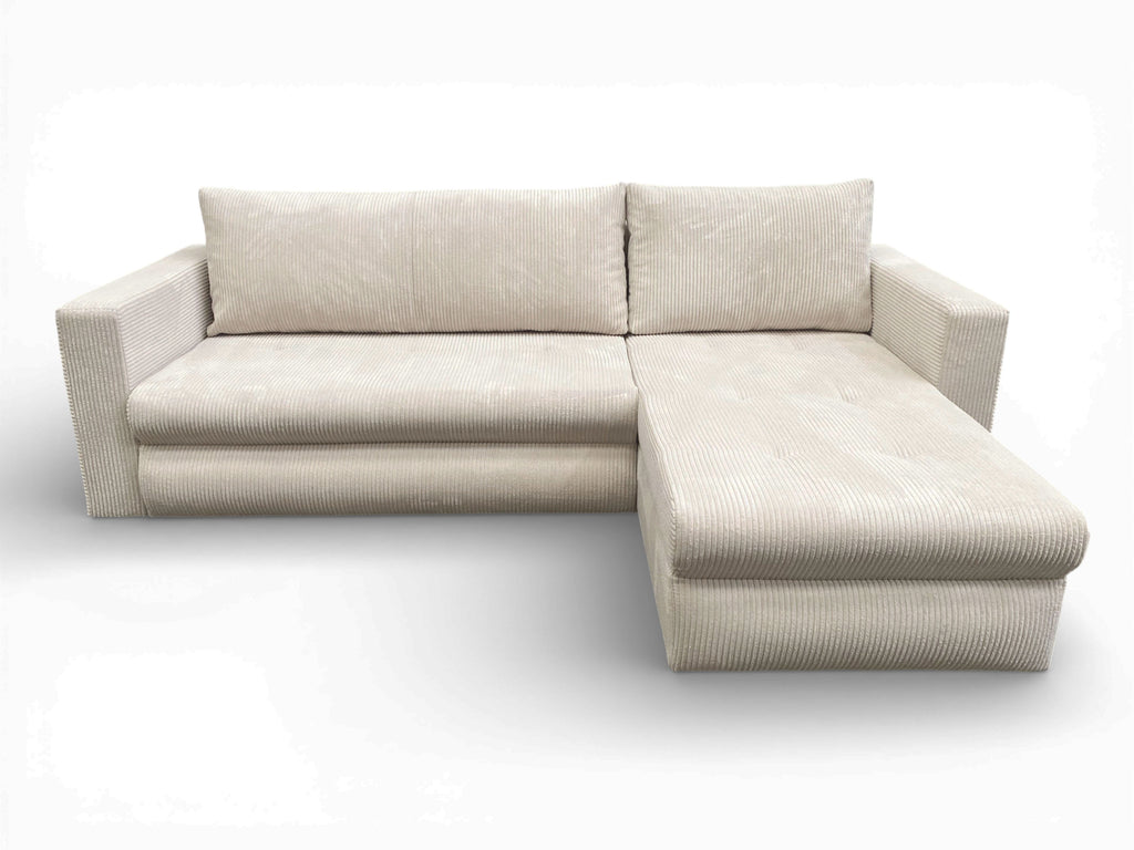 Canapé d'angle convertible velours côtelé beige - FARAH