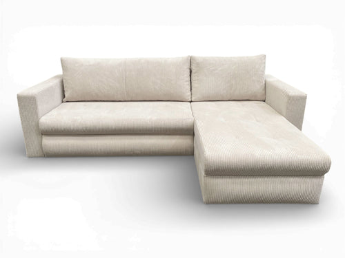Canapé d'angle convertible velours côtelé beige - FARAH