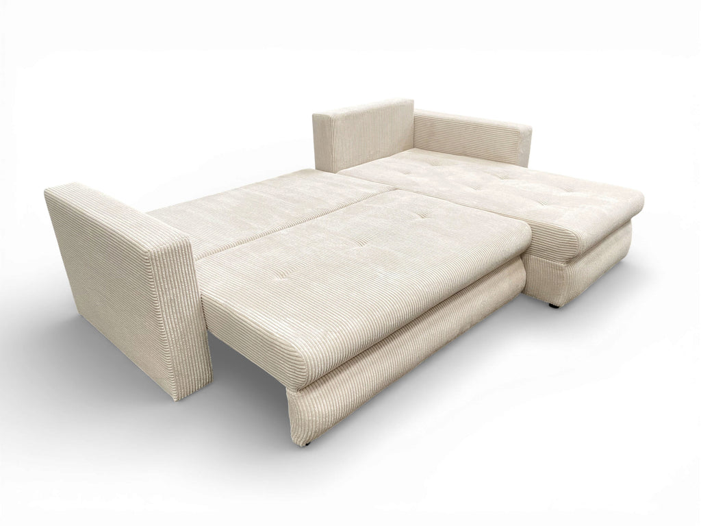 Canapé d'angle convertible velours côtelé beige - FARAH
