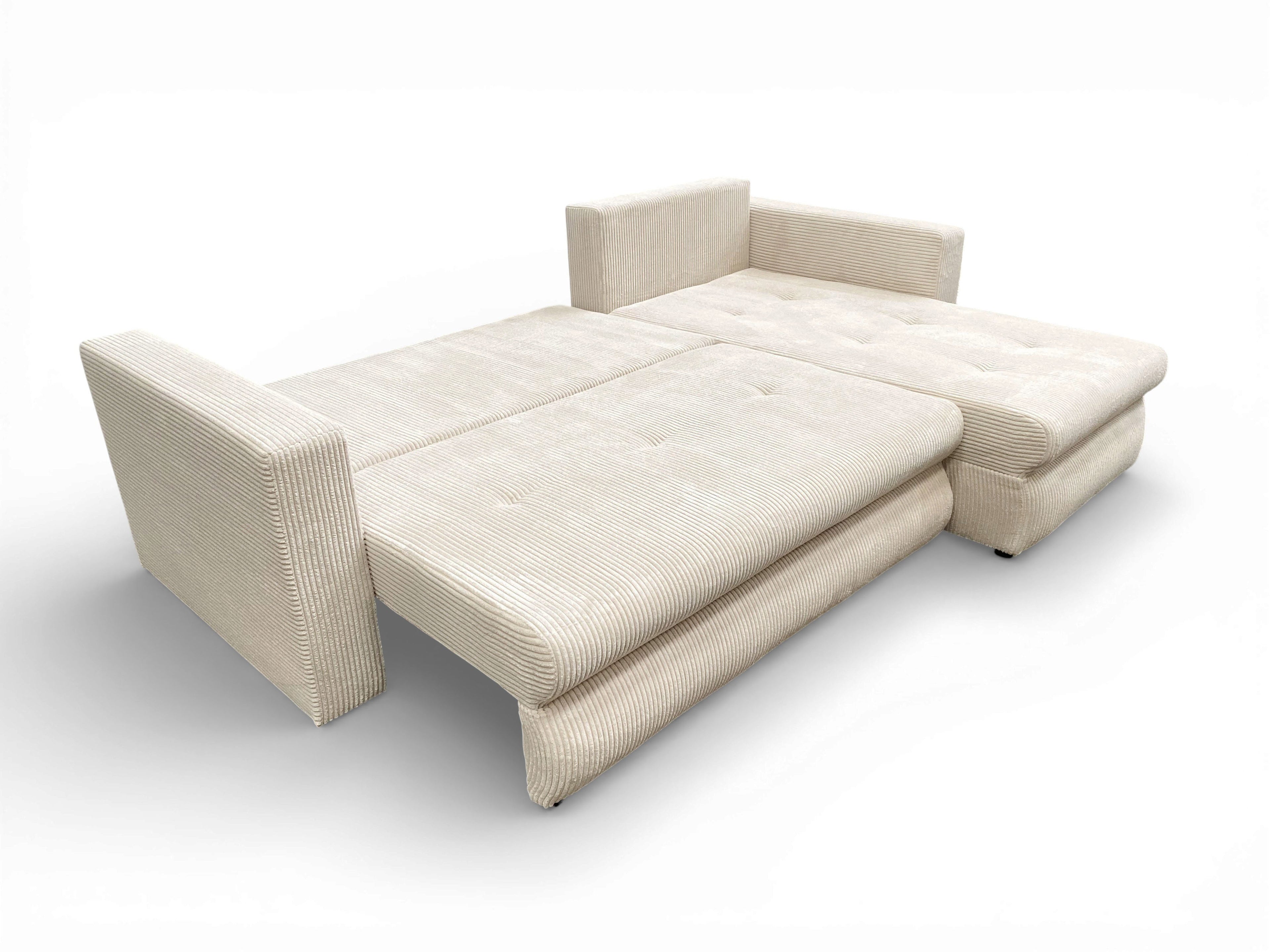 Canapé d'angle convertible velours côtelé beige - FARAH