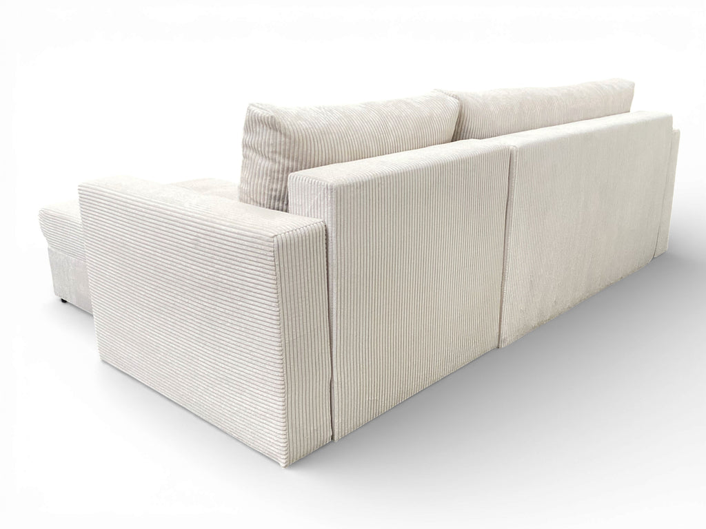 Canapé d'angle convertible velours côtelé beige - FARAH
