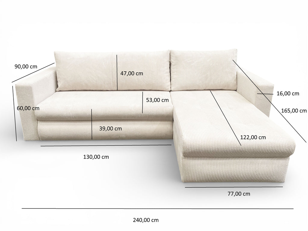 Canapé d'angle convertible velours côtelé beige - FARAH