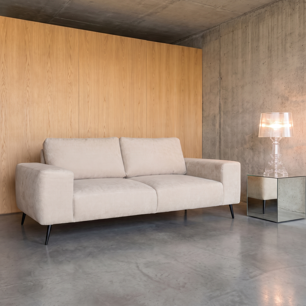 Canapé droit 2/3 places tissu beige 200 cm - FLOW