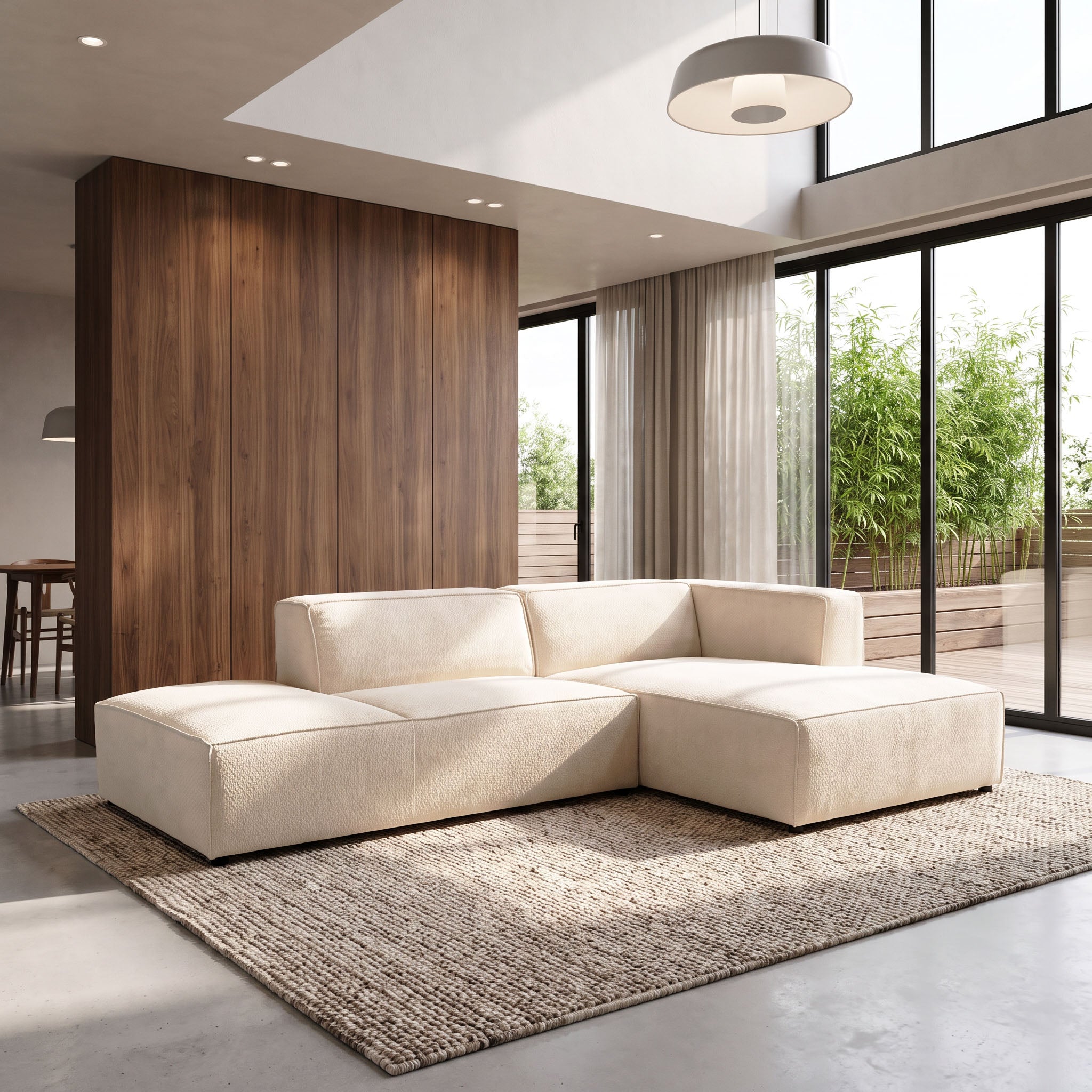 Canapé d'angle droit fixe HAVA tissu beige