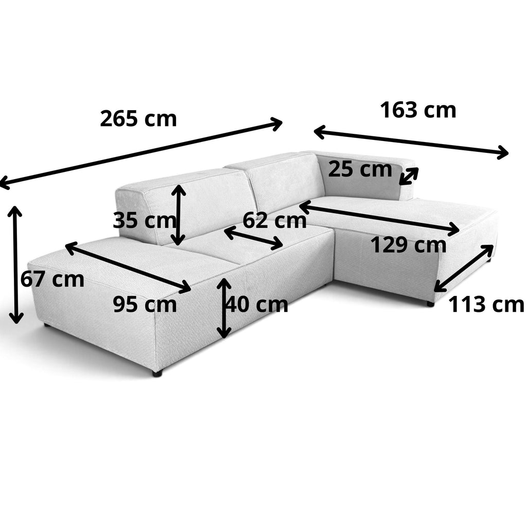 Canapé d'angle droit fixe HAVA tissu beige