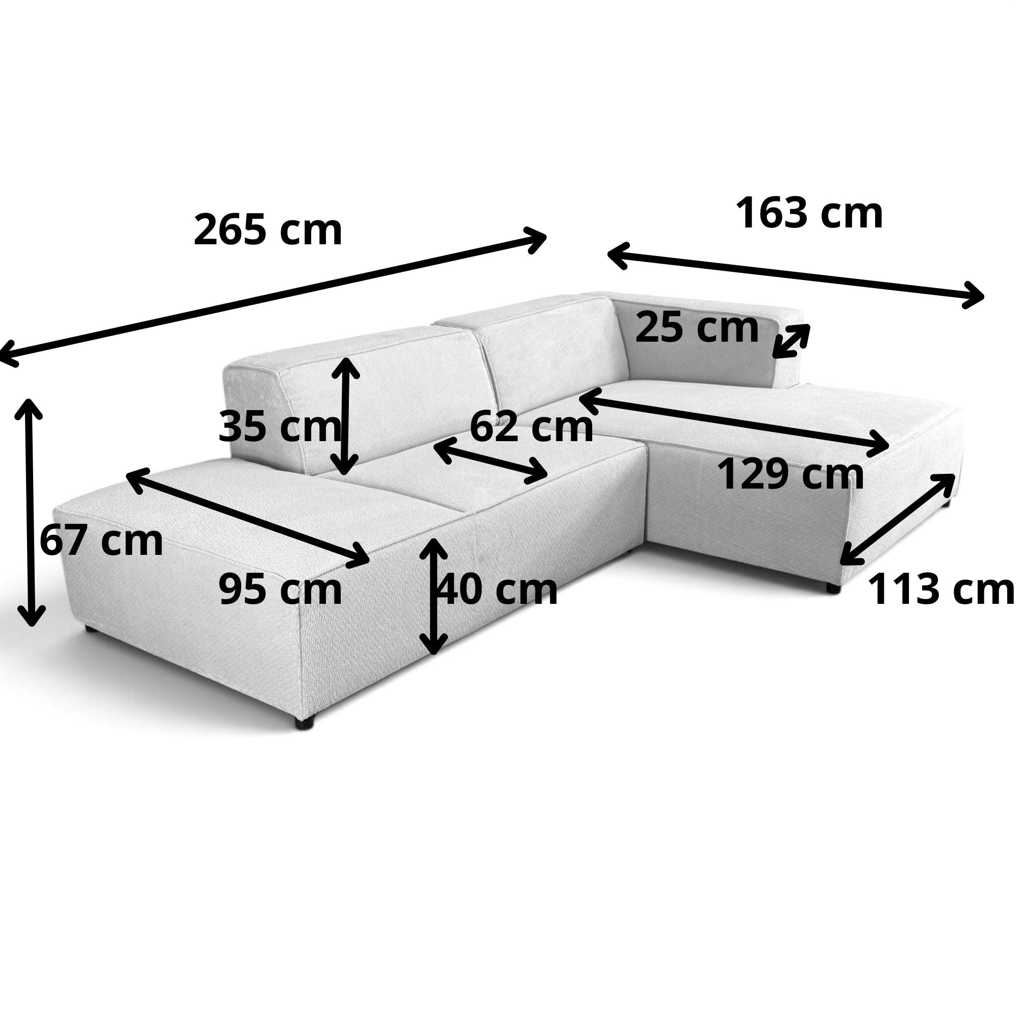 Canapé d'angle gauche fixe HAVA tissu beige