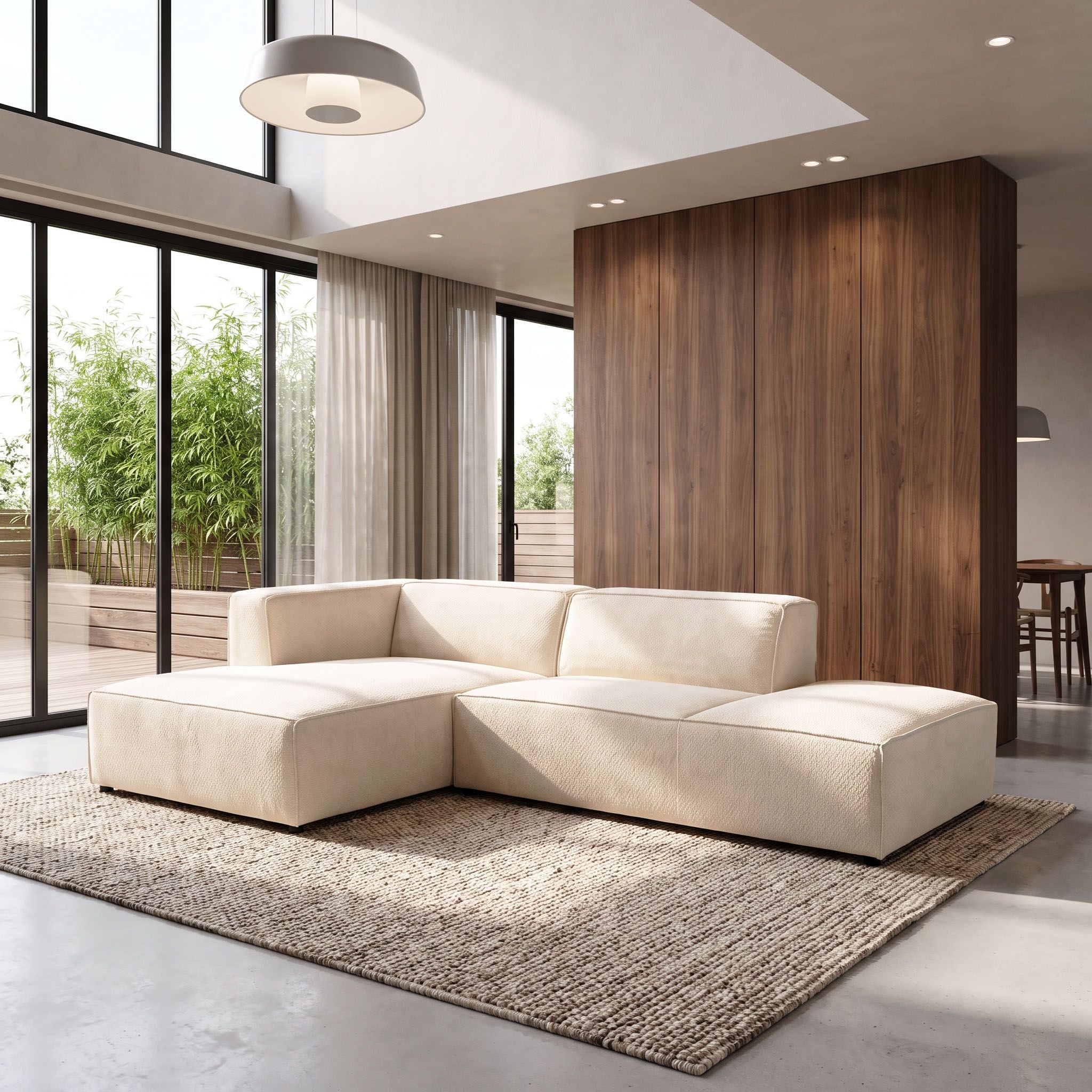 Canapé d'angle gauche fixe HAVA tissu beige