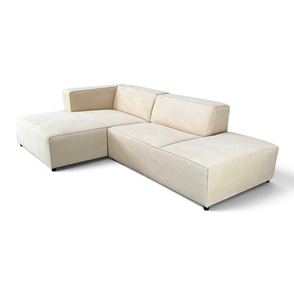 Canapé d'angle gauche fixe HAVA tissu beige