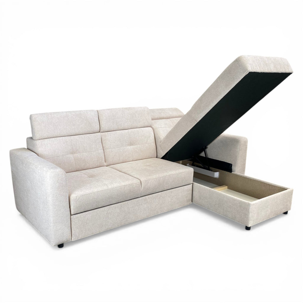 Canapé d'angle convertible en tissu beige -  POCKET