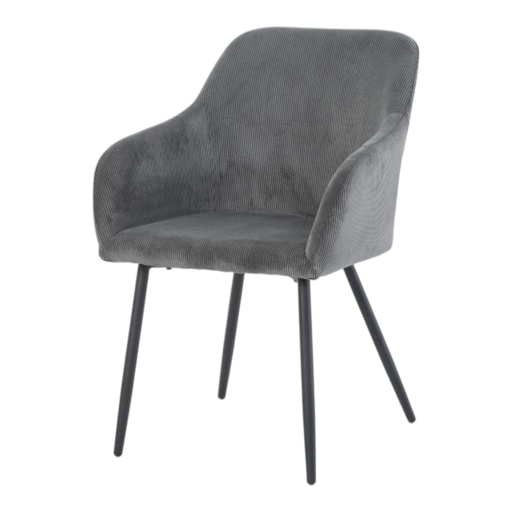 2 chaises avec accoudoirs velours cotelé gris pieds métal noir - JADE