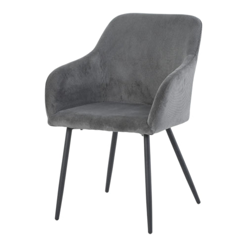 2 chaises avec accoudoirs velours cotelé gris pieds métal noir - JADE