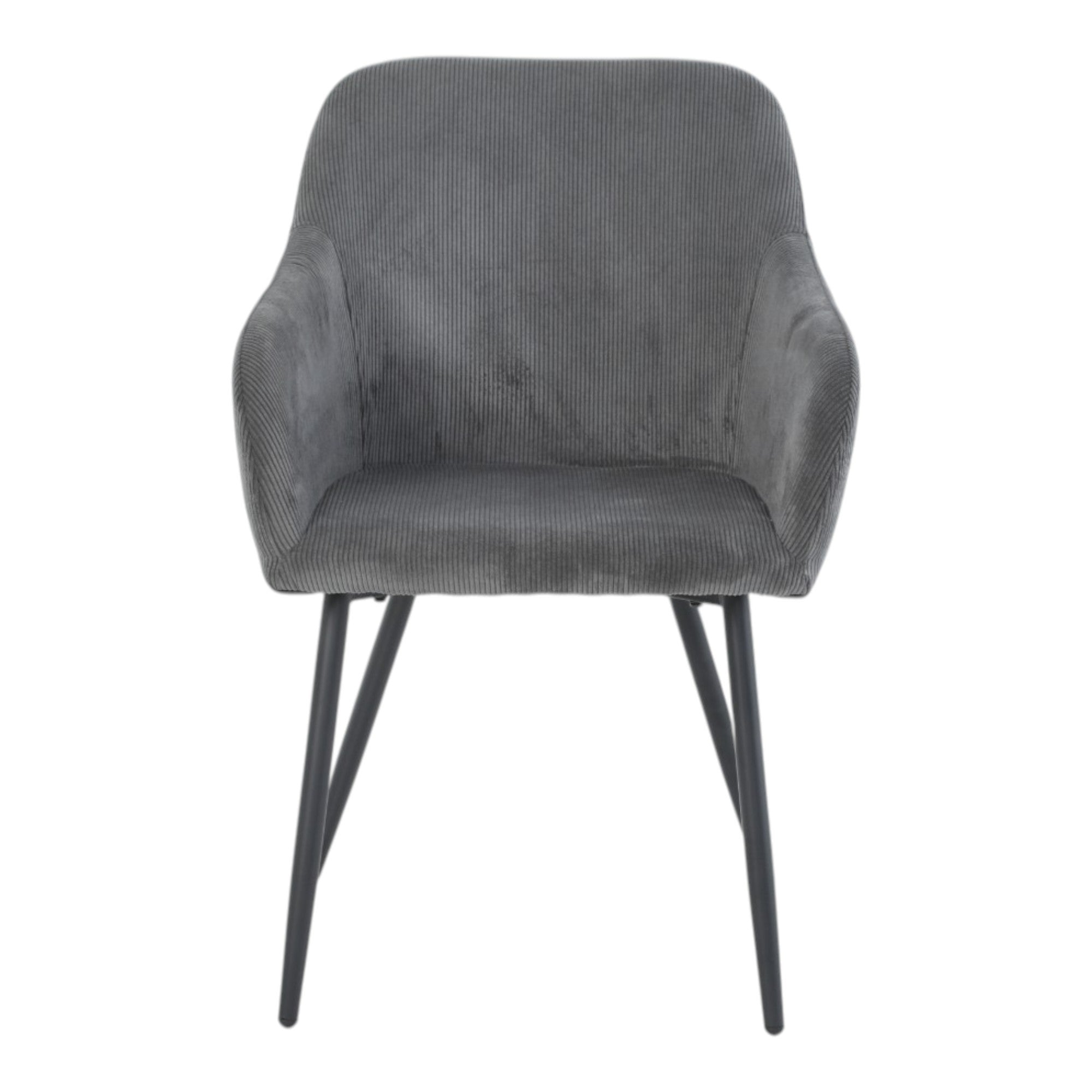 2 chaises avec accoudoirs velours cotelé gris pieds métal noir - JADE
