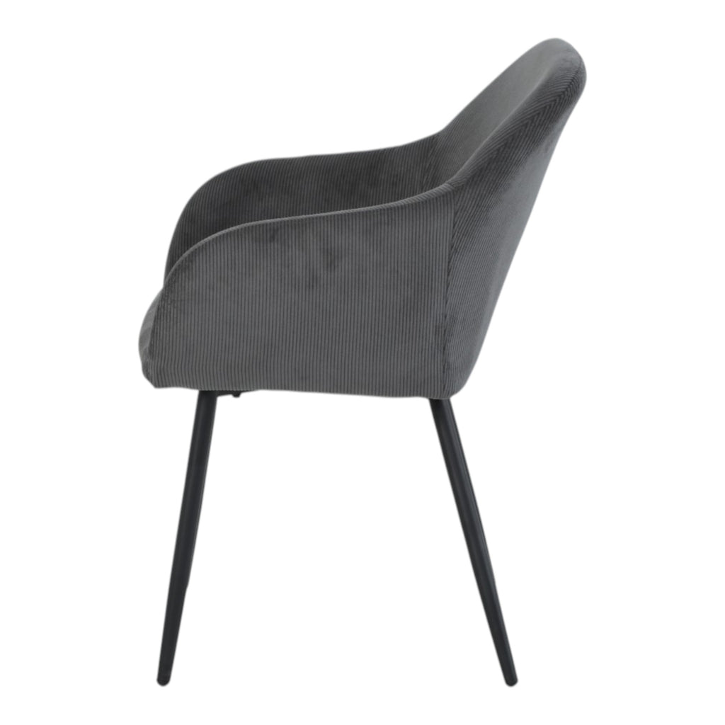 2 chaises avec accoudoirs velours cotelé gris pieds métal noir - JADE