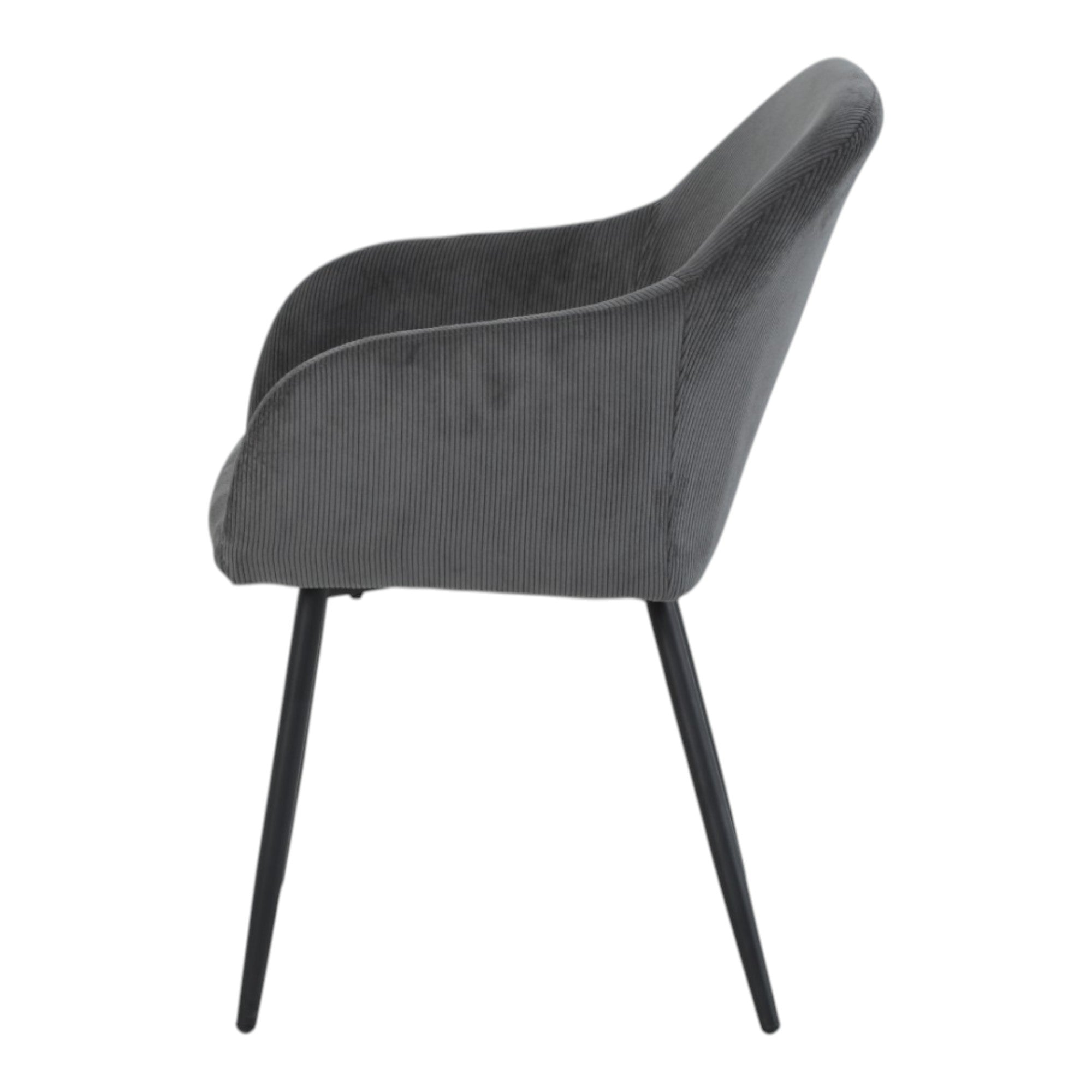 2 chaises avec accoudoirs velours cotelé gris pieds métal noir - JADE