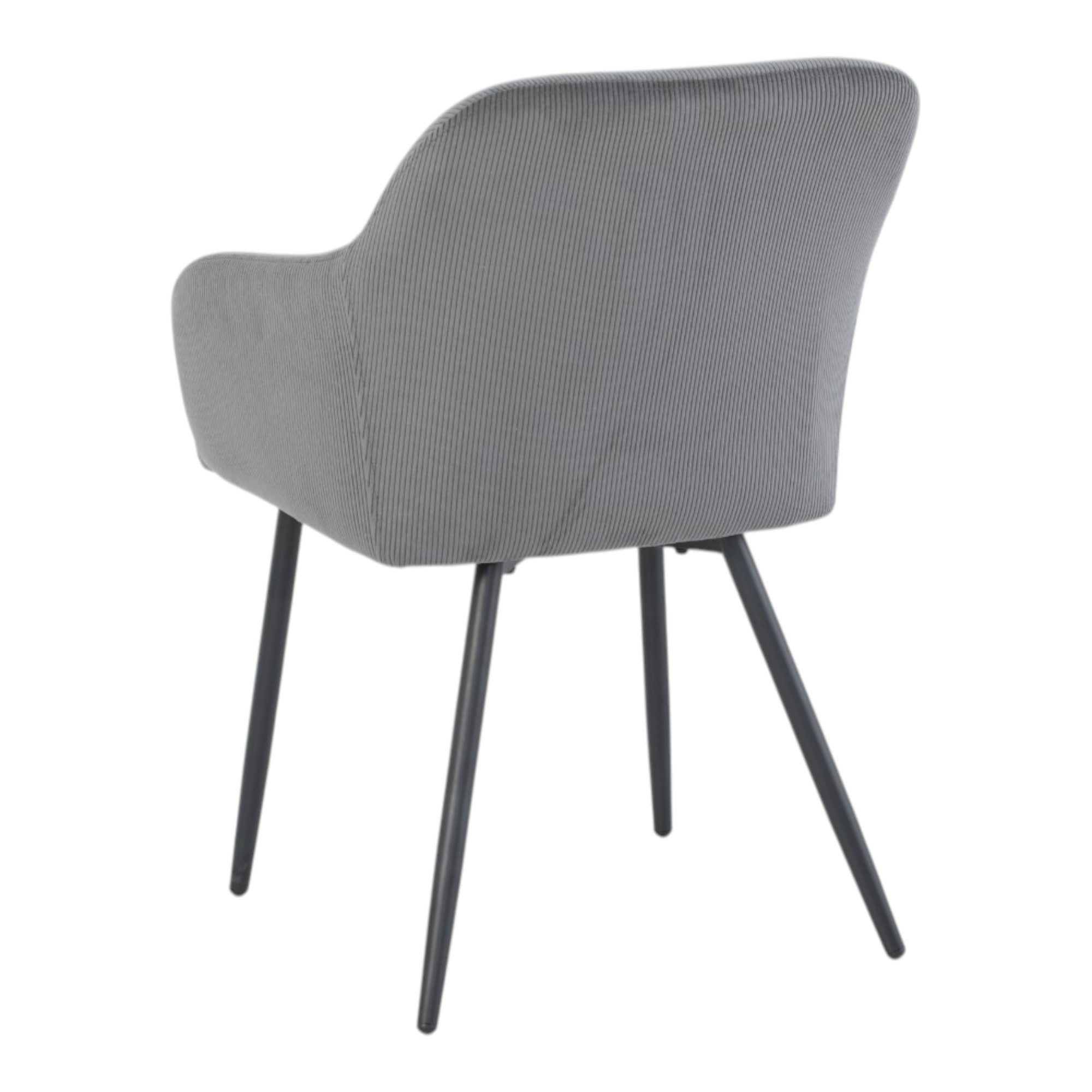 2 chaises avec accoudoirs velours cotelé gris pieds métal noir - JADE