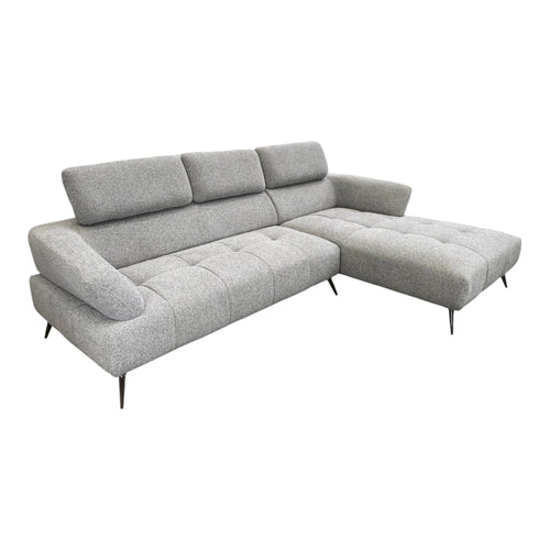Canapé d'angle droit tissu gris 280 cm avec tétières mobiles - JUBEL