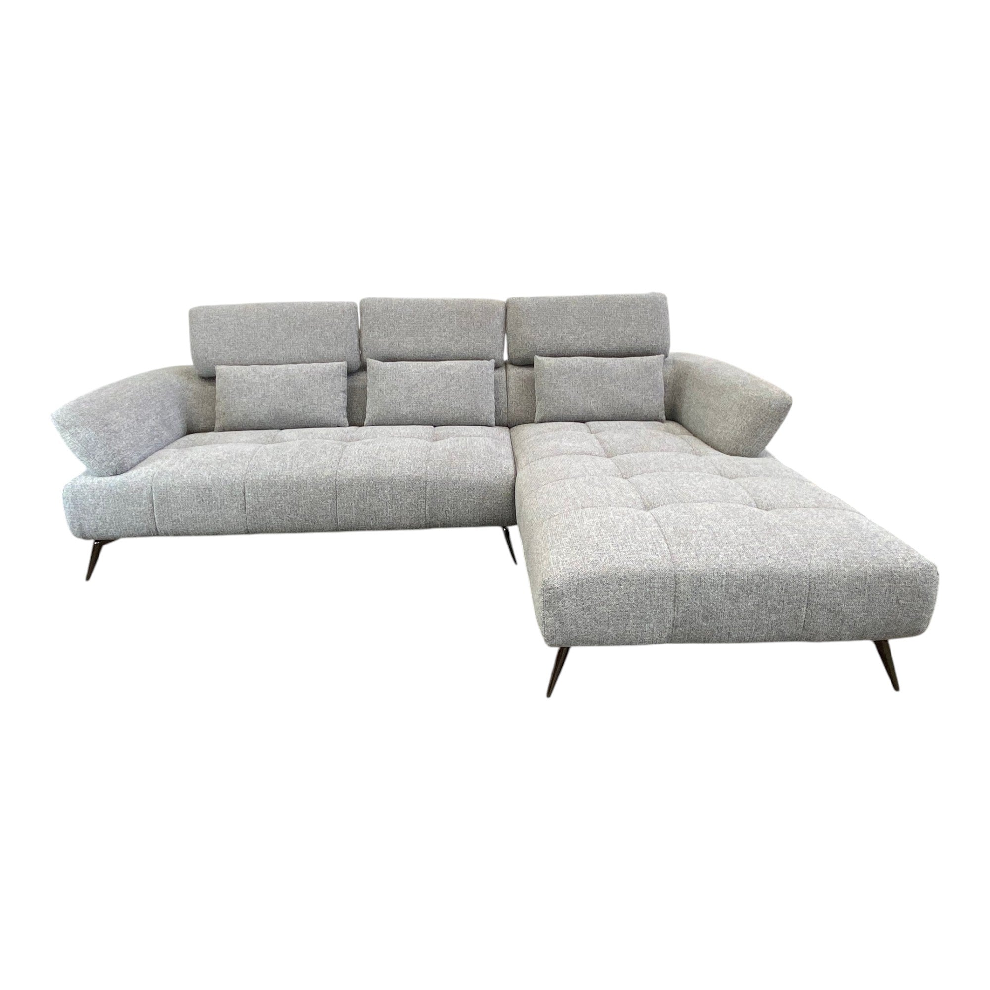 Canapé d'angle droit tissu gris 280 cm avec tétières mobiles - JUBEL
