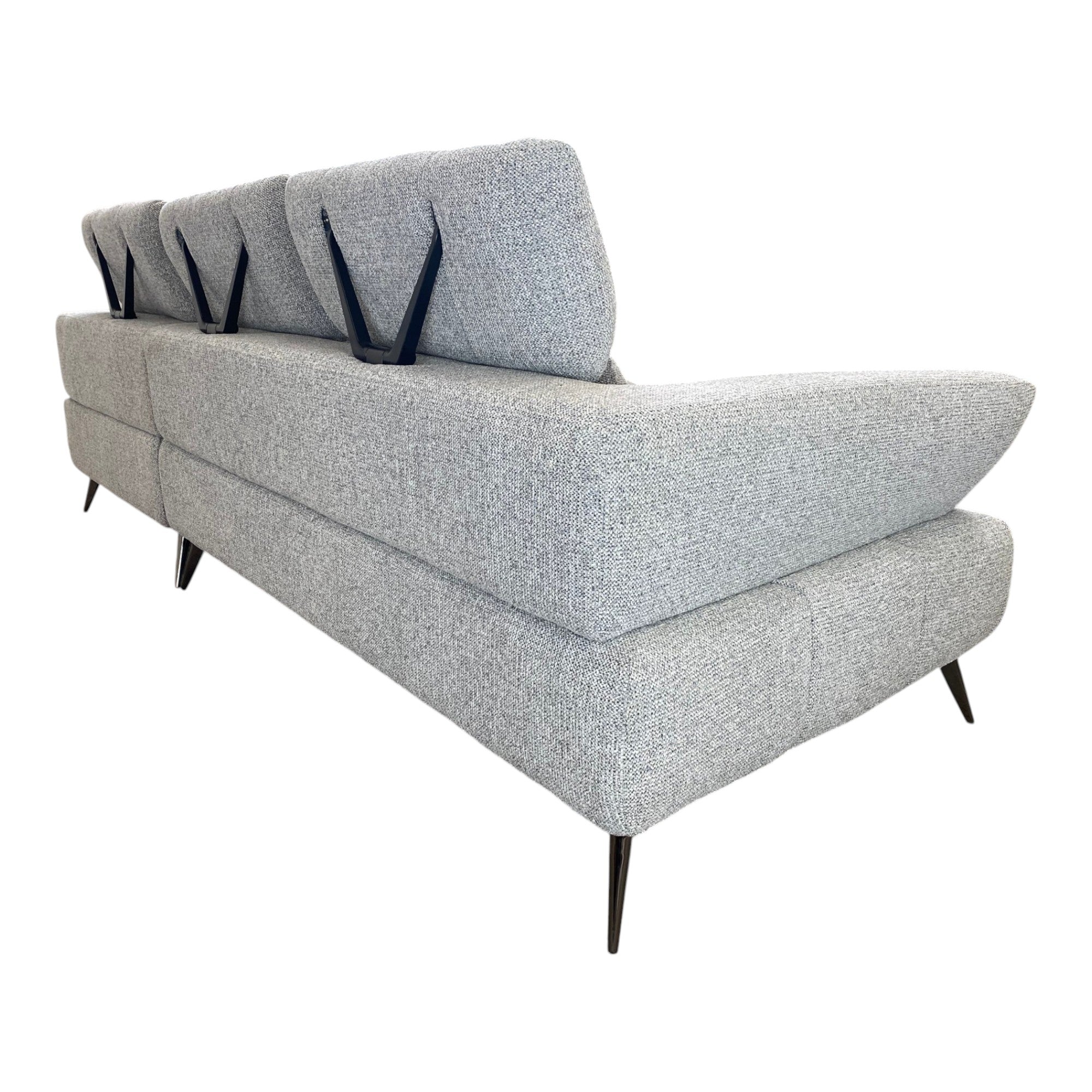 Canapé d'angle droit tissu gris 280 cm avec tétières mobiles - JUBEL